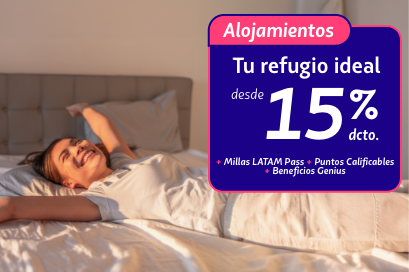 Desde 15% de descuento en la reserva de tu alojamiento ideal Acumula 3 millas y 6 puntos calificables por dólar gastado y además obtén descuentos extra a través de tus beneficios Genius.